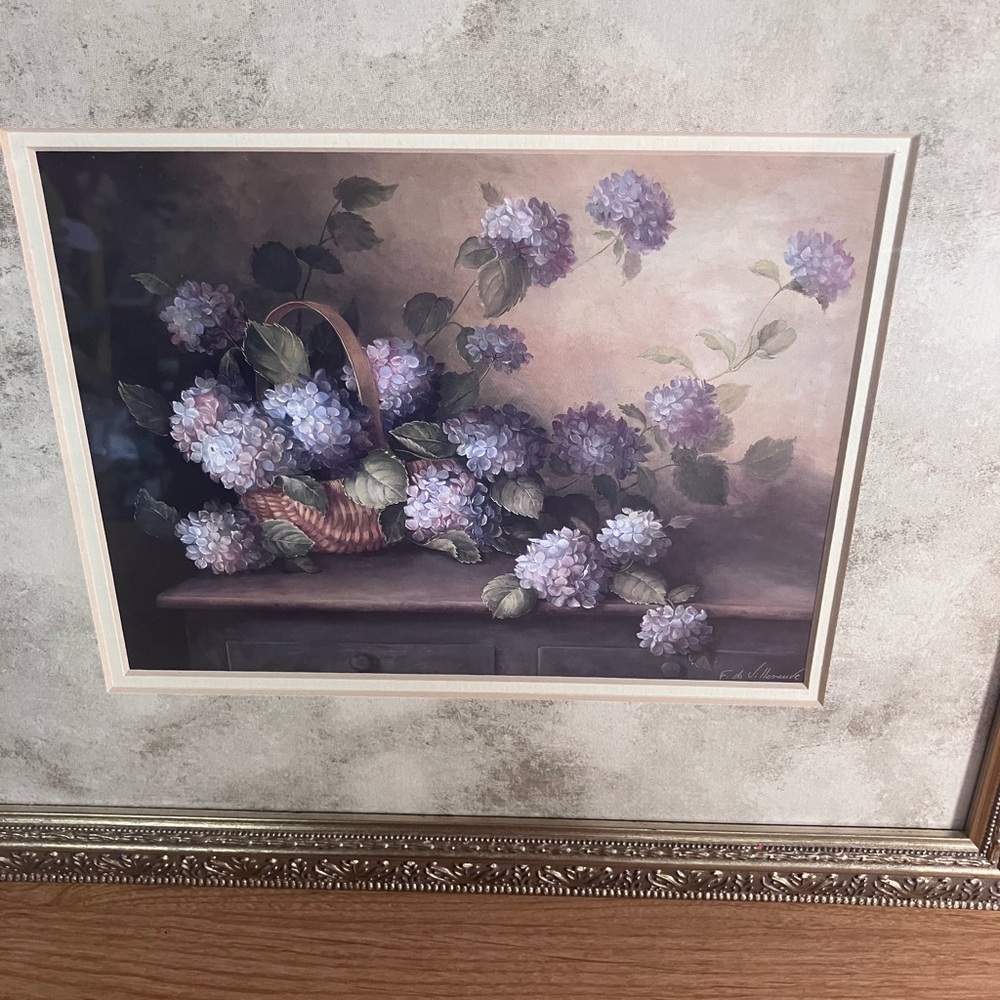 Framed Floral Artwork 15x13 Fabrice de Villanueve Hydrangeas in violet - Picture 4 of 14